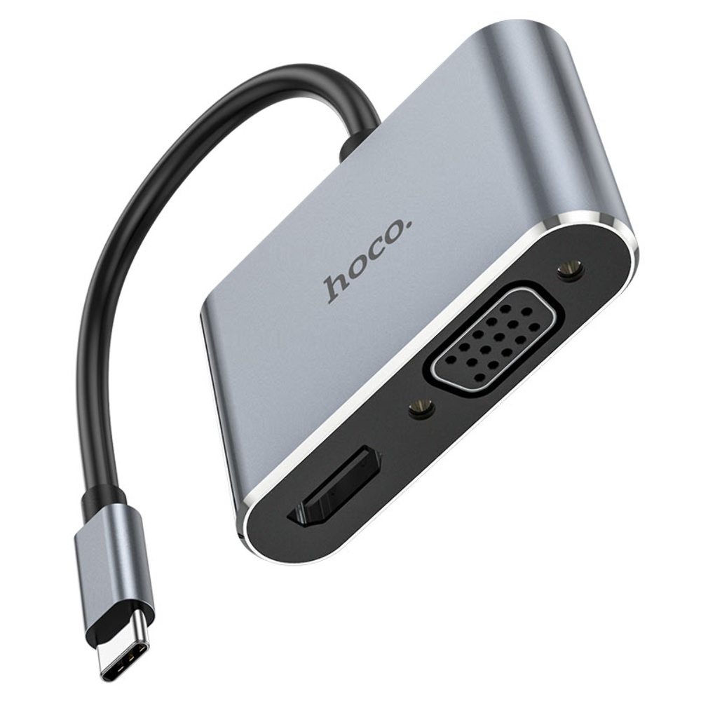 Мультиадаптер хаб Hoco HB29 2в1 Type-C to HDMI (F)/ VGA (F) 0.15m