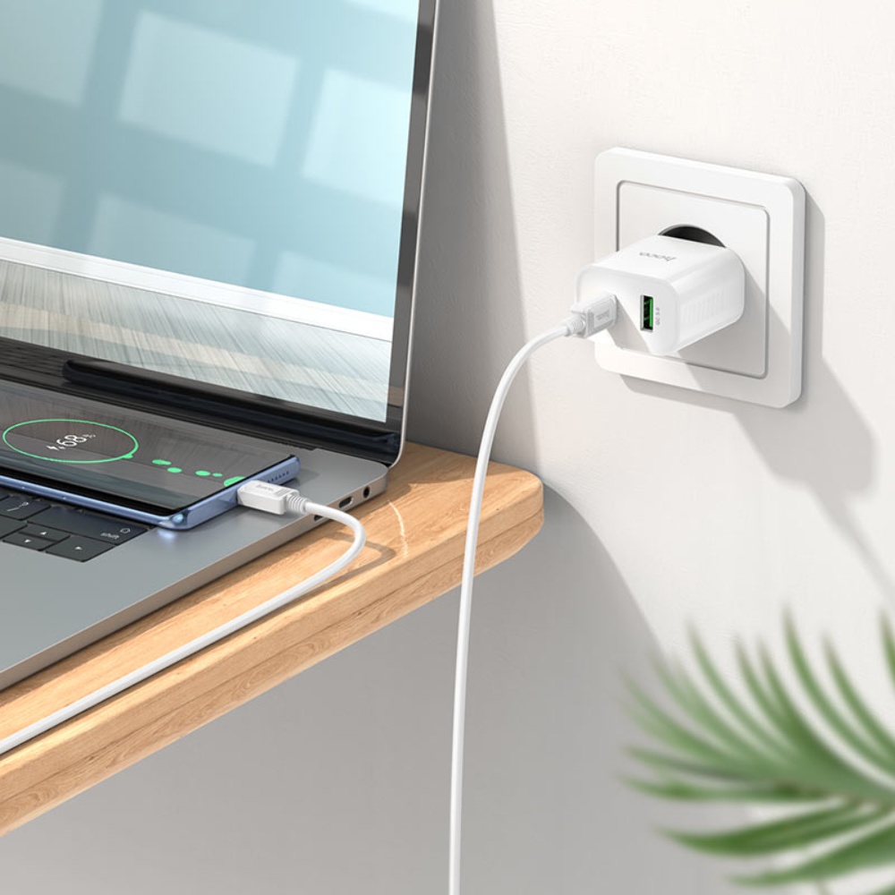 Сетевое зарядное устройство Hoco C80A Plus USB/ Type-C QC PD 20W белое + кабель Type-C to Type-C