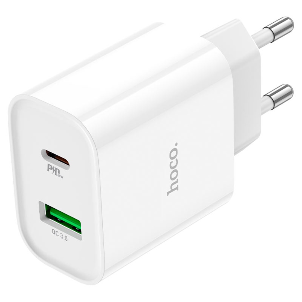 Сетевое зарядное устройство Hoco C80A Plus USB/ Type-C QC PD 20W белое