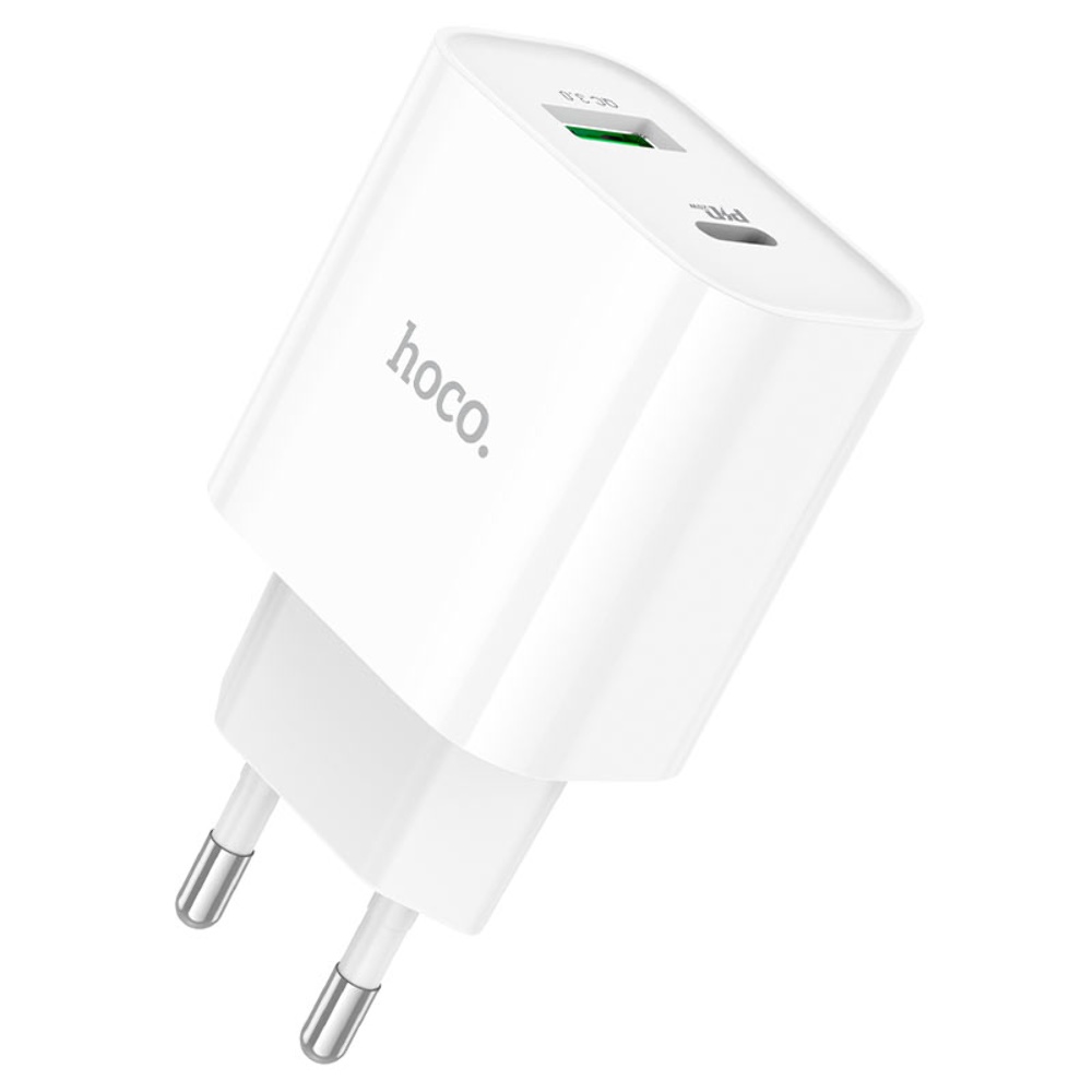 Сетевое зарядное устройство Hoco C80A Plus USB/ Type-C QC PD 20W белое