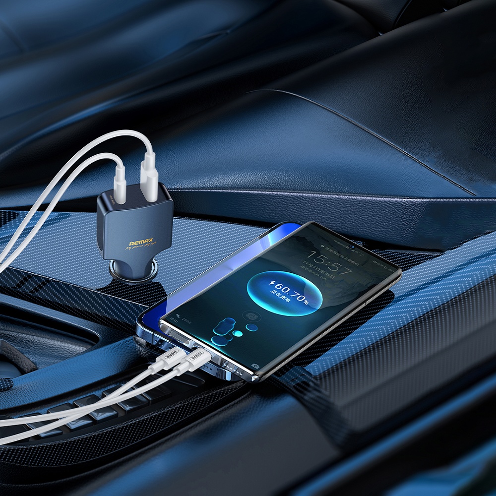 Автомобильное зарядное устройство Remax RCC326 USB/ Type-C QC PD 100W сине-черное