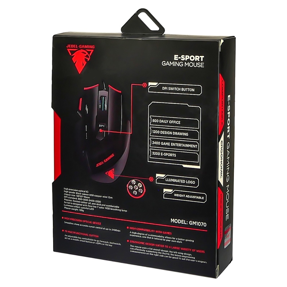 Игровая мышь Jedel GM1070 3200 DPI с RGB подсветкой черная