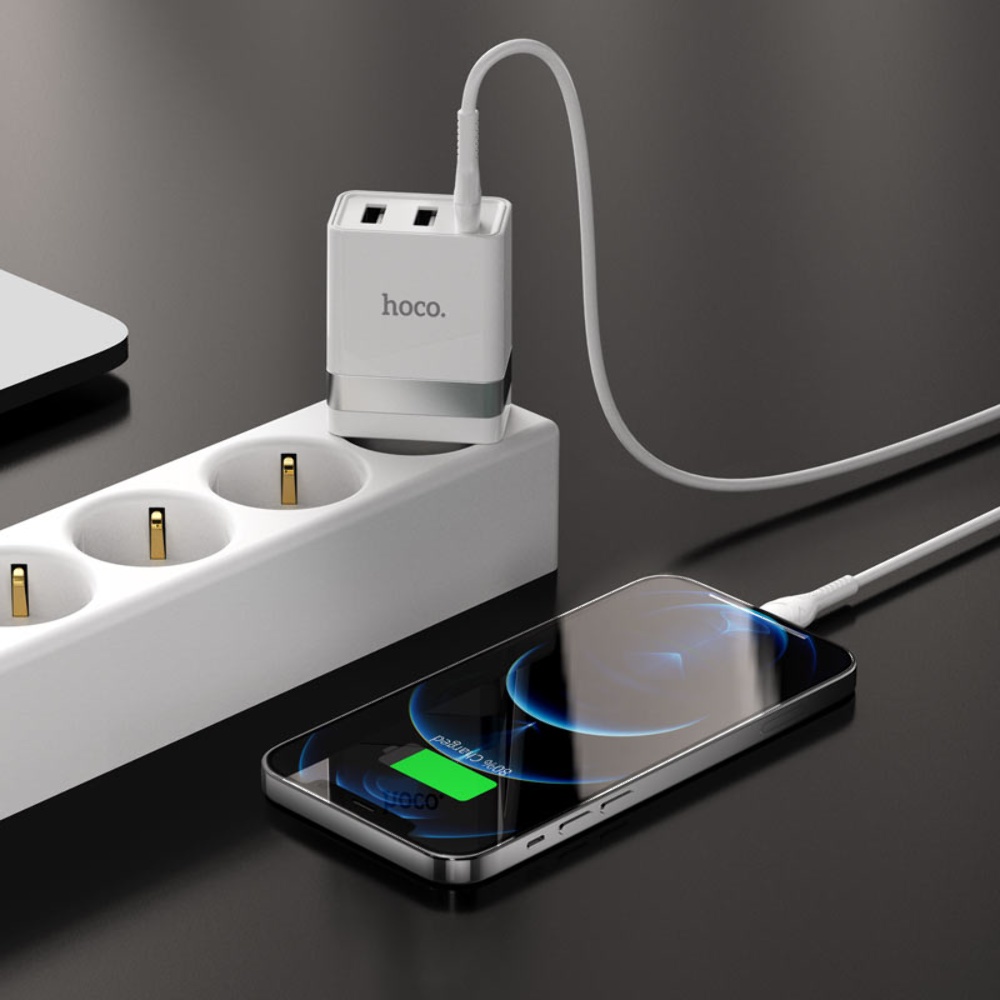 Сетевое зарядное устройство Hoco N21 Pro 2 USB/ Type-C PD 30W белое + кабель Type-C to Lightning