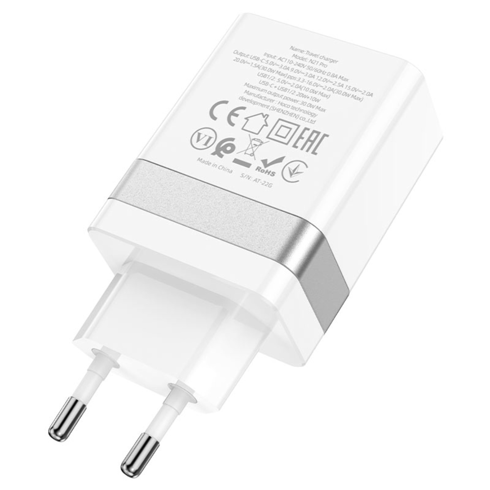 Сетевое зарядное устройство Hoco N21 Pro 2 USB/ Type-C PD 30W белое