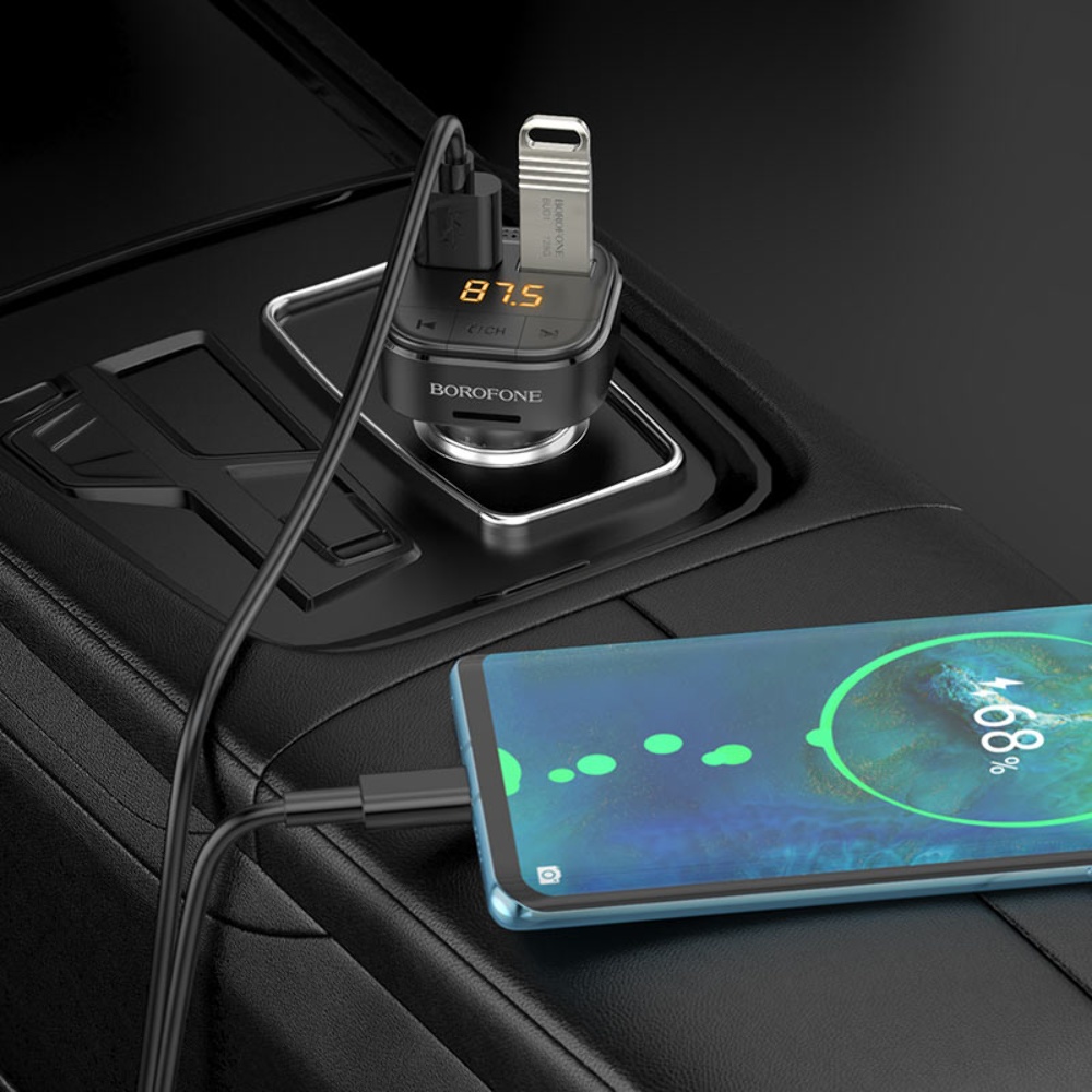 Автомобильное зарядное устройство Borofone BC43 2 USB QC 18W c FM-модулятором черное