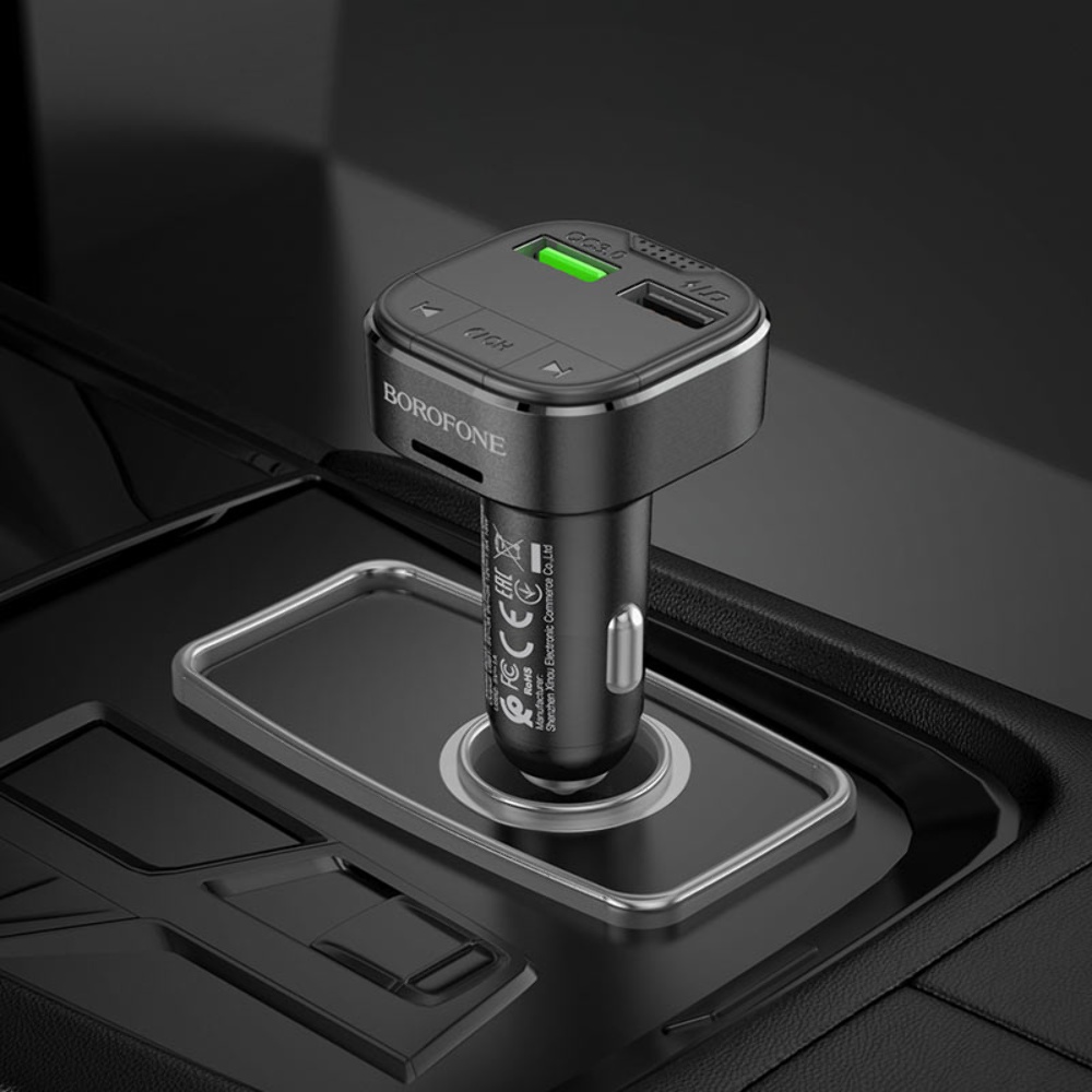 Автомобильное зарядное устройство Borofone BC43 2 USB QC 18W c FM-модулятором черное