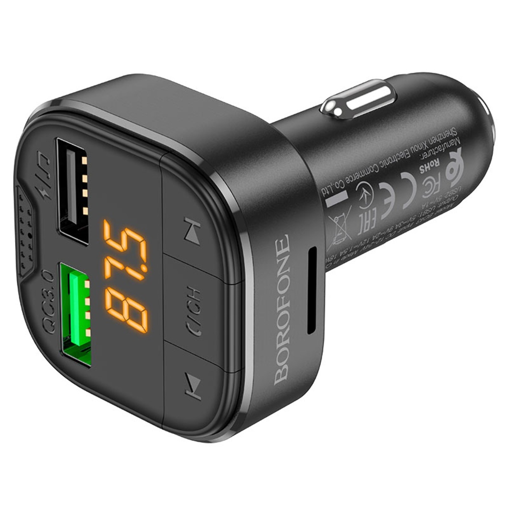Автомобильное зарядное устройство Borofone BC43 2 USB QC 18W c FM-модулятором черное