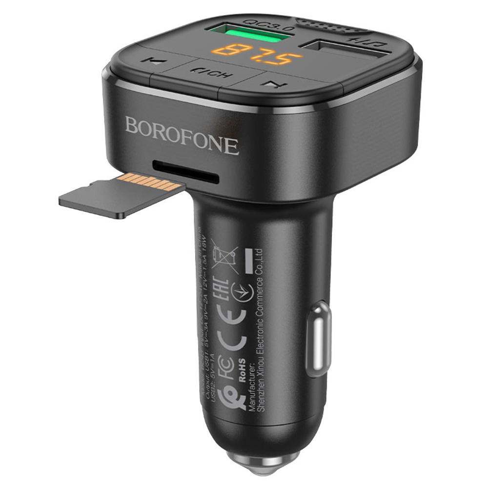 Автомобильное зарядное устройство Borofone BC43 2 USB QC 18W c FM-модулятором черное
