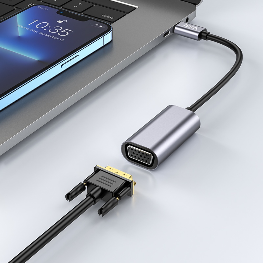 Адаптер переходник Hoco UA21 Type-C to VGA (F) 0.13m черно-серебристый