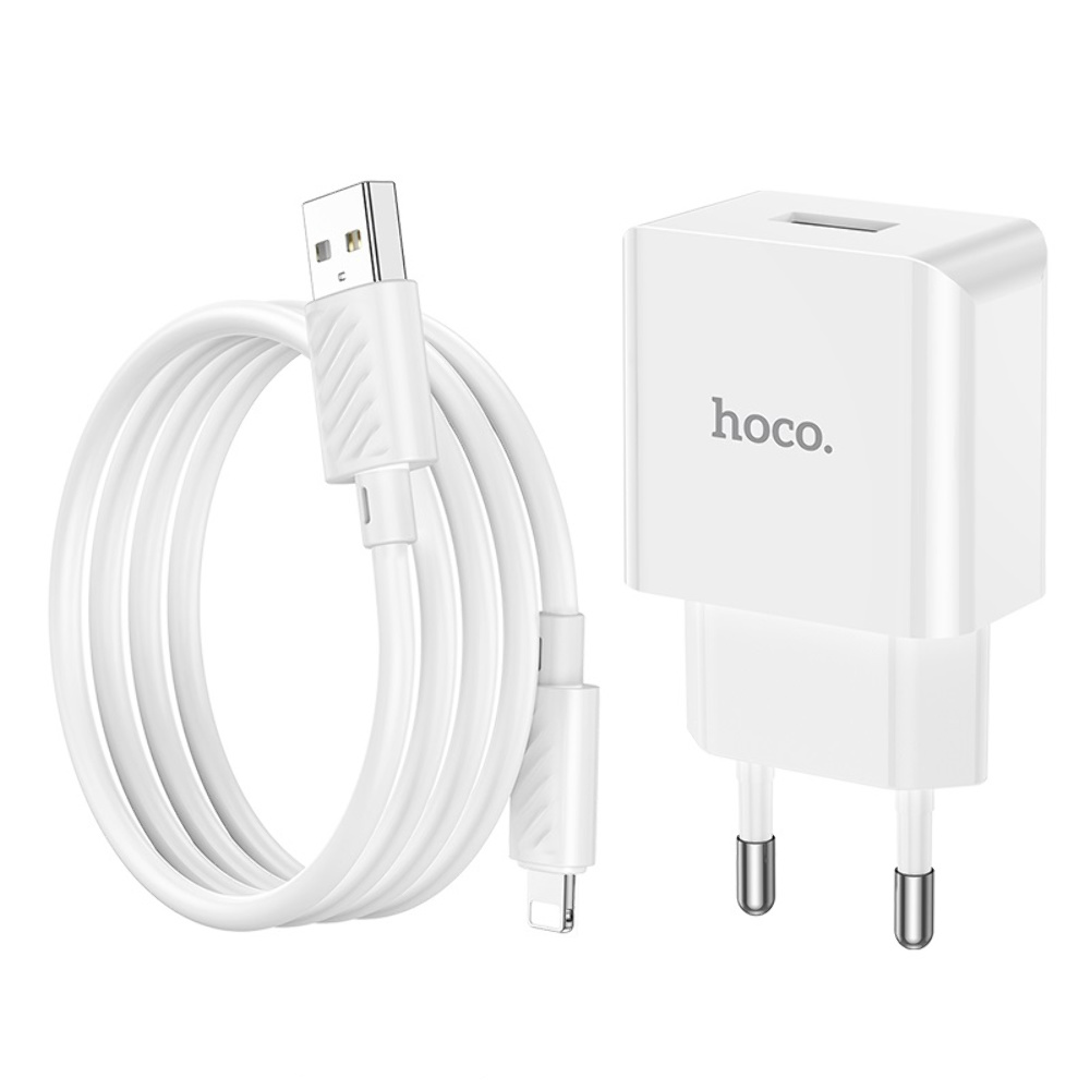 Сетевое зарядное устройство Hoco C106A USB белое + кабель USB to Lightning