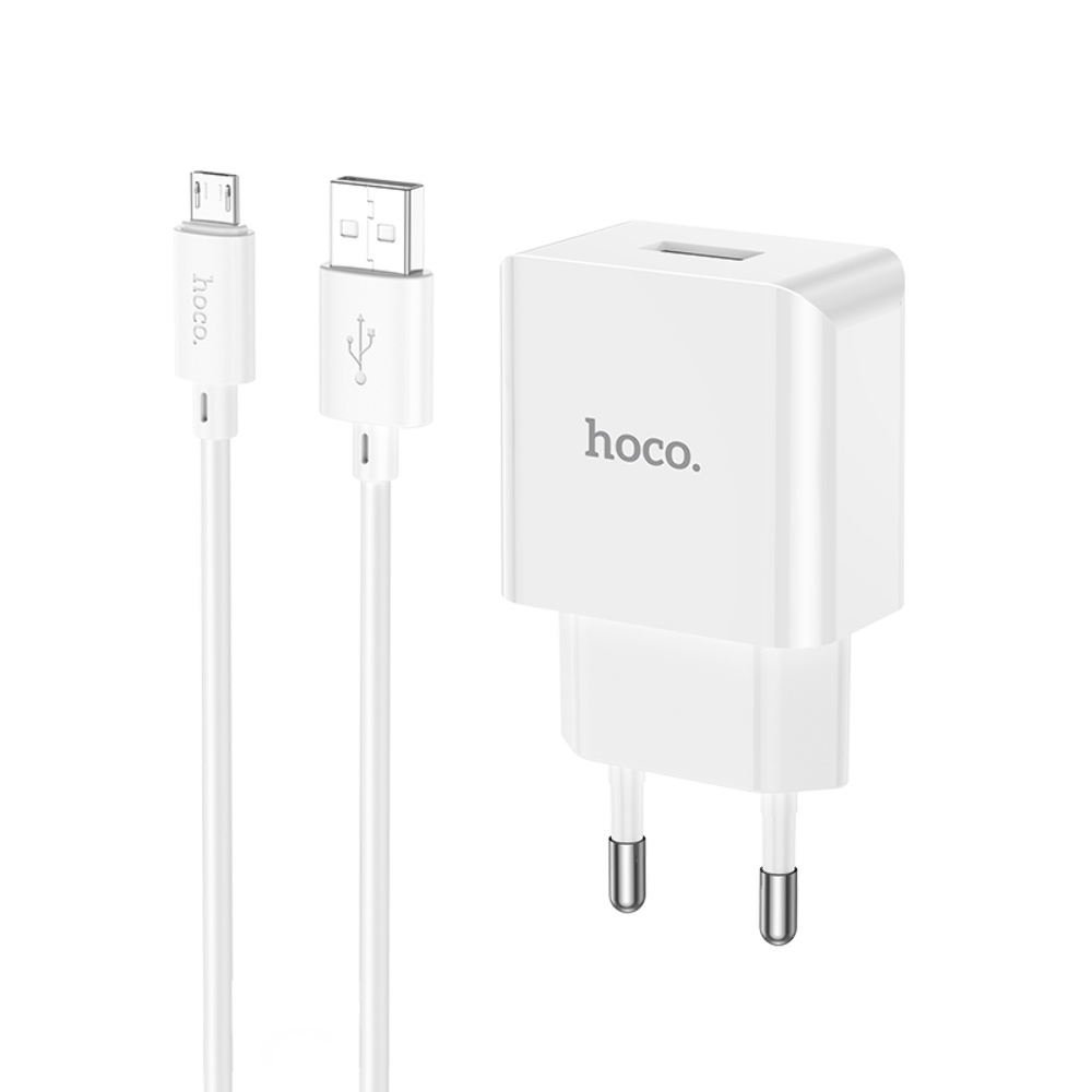 Сетевое зарядное устройство Hoco C106A USB белое + кабель USB to MicroUSB