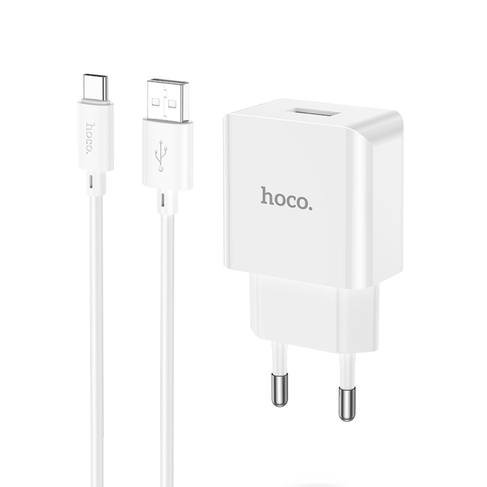 Сетевое зарядное устройство Hoco C106A USB белое + кабель USB to Type-C
