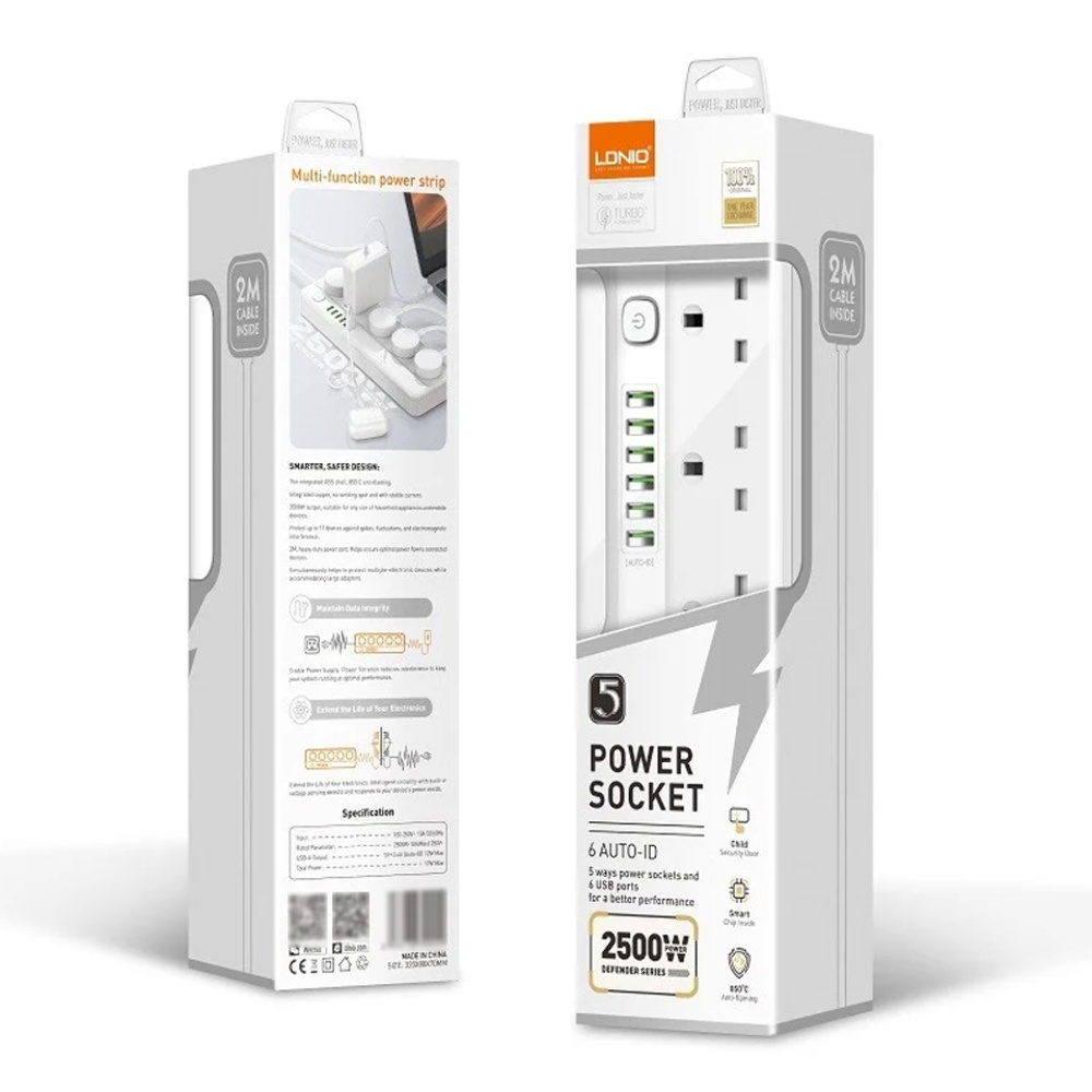 Сетевое зарядное устройство удлинитель Ldnio SC5614 6 USB 5 розеток 2m белый