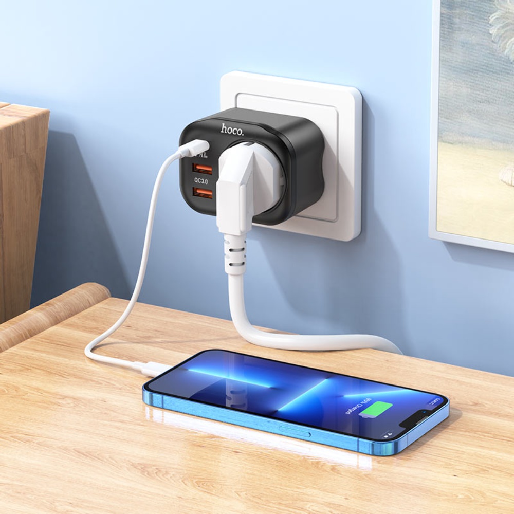 Сетевое зарядное устройство переходник Hoco NS3 USB/ 2 Type-C QC PD 20W 1 розетка белое