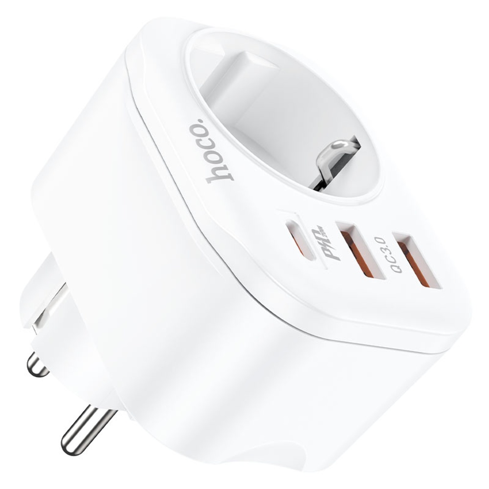 Сетевое зарядное устройство переходник Hoco NS3 USB/ 2 Type-C QC PD 20W 1 розетка белое