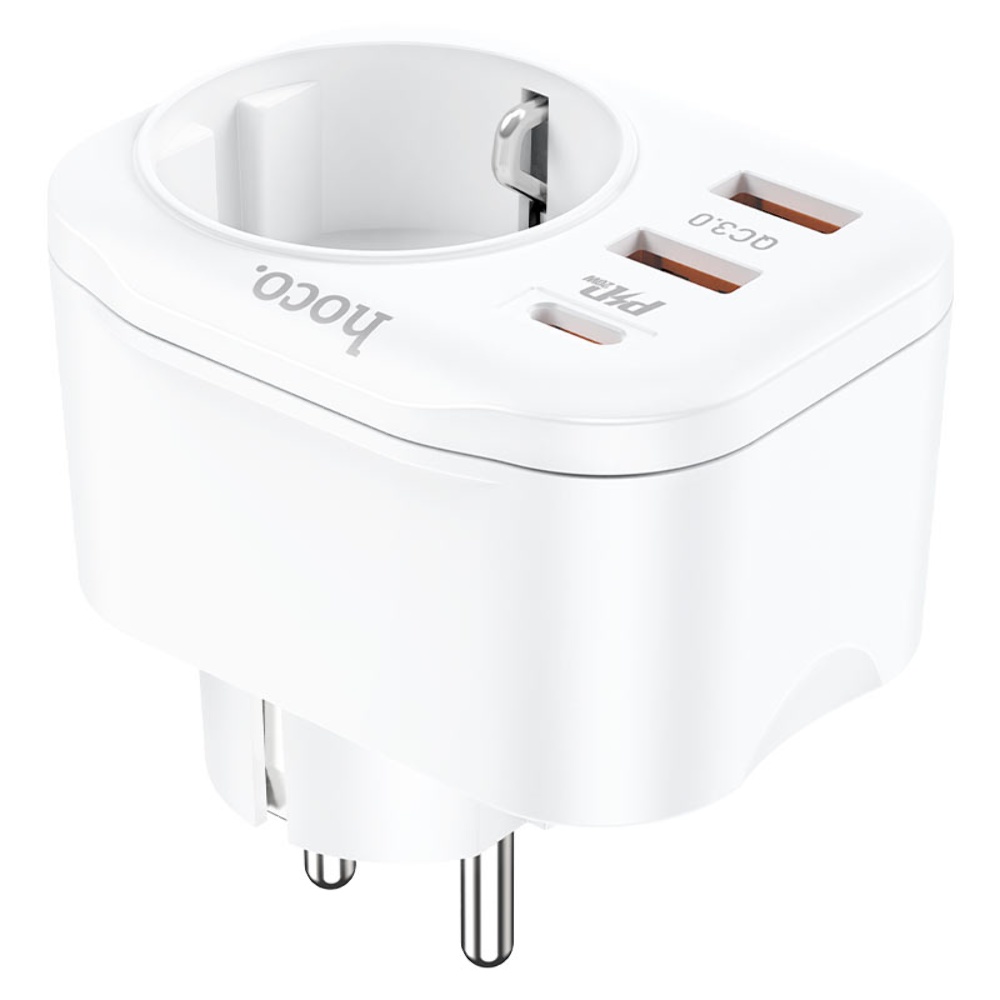 Сетевое зарядное устройство переходник Hoco NS3 USB/ 2 Type-C QC PD 20W 1 розетка белое