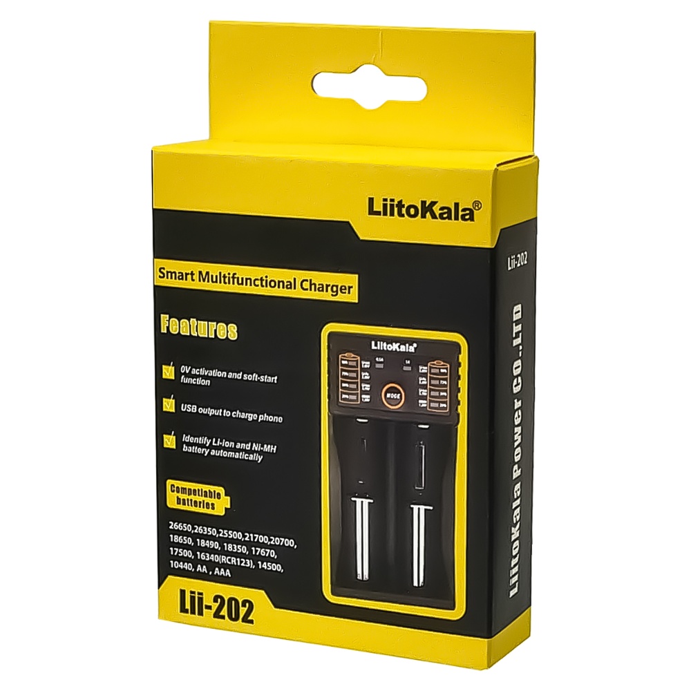 Сетевое зарядное устройство LiitoKala Lii-202 для аккумуляторов 18650/ АА/ ААА и других, 2 слота