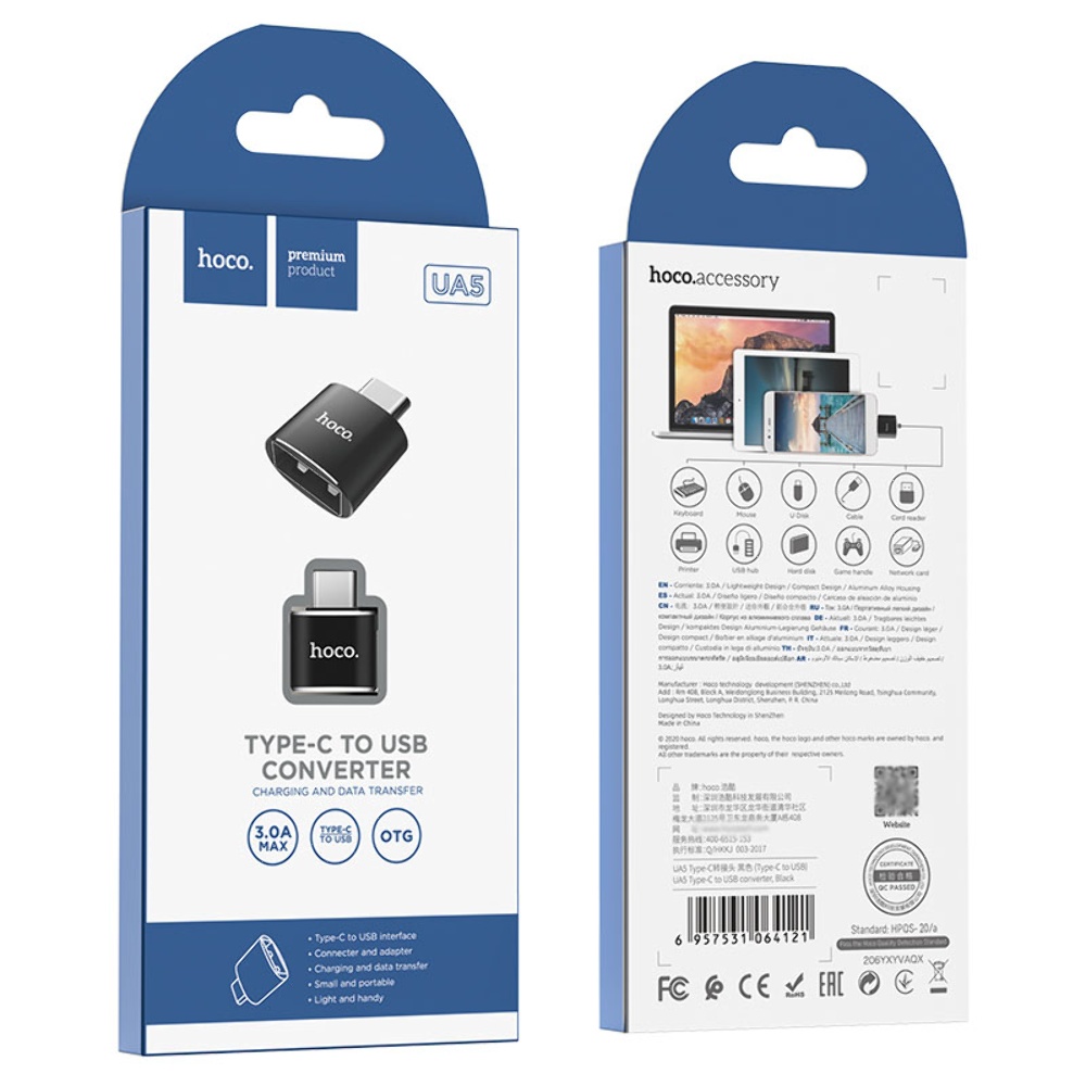 Адаптер переходник Hoco UA5 Type-C to USB 2.0 (F) черный