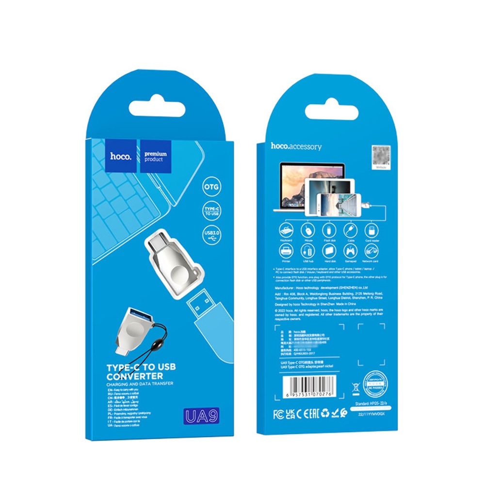 Адаптер переходник Hoco UA9 Type-C to USB 3.0 (F) серебристый