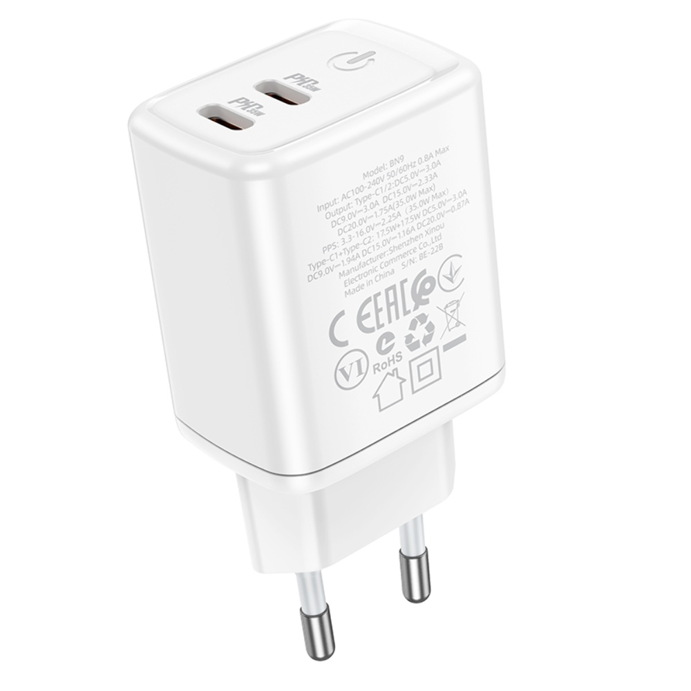 Сетевое зарядное устройство Borofone BN9 2 Type-C PD 35W белое