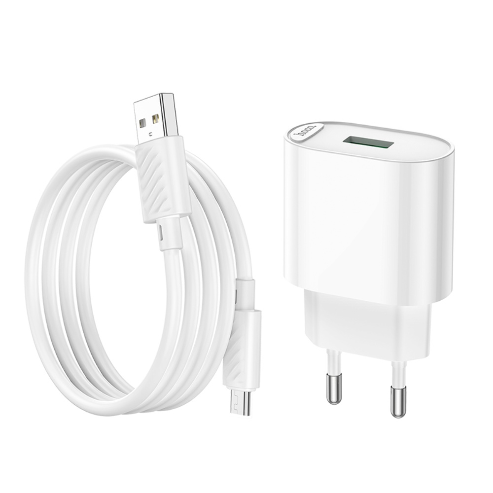 Сетевое зарядное устройство Hoco C109A USB QC 18W белое + кабель USB to MicroUSB