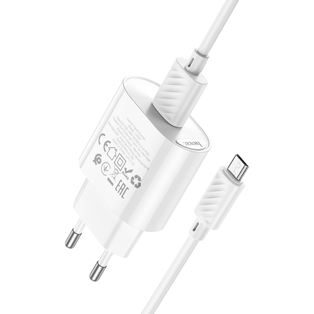 Сетевое зарядное устройство Hoco C109A USB QC 18W белое + кабель USB to MicroUSB