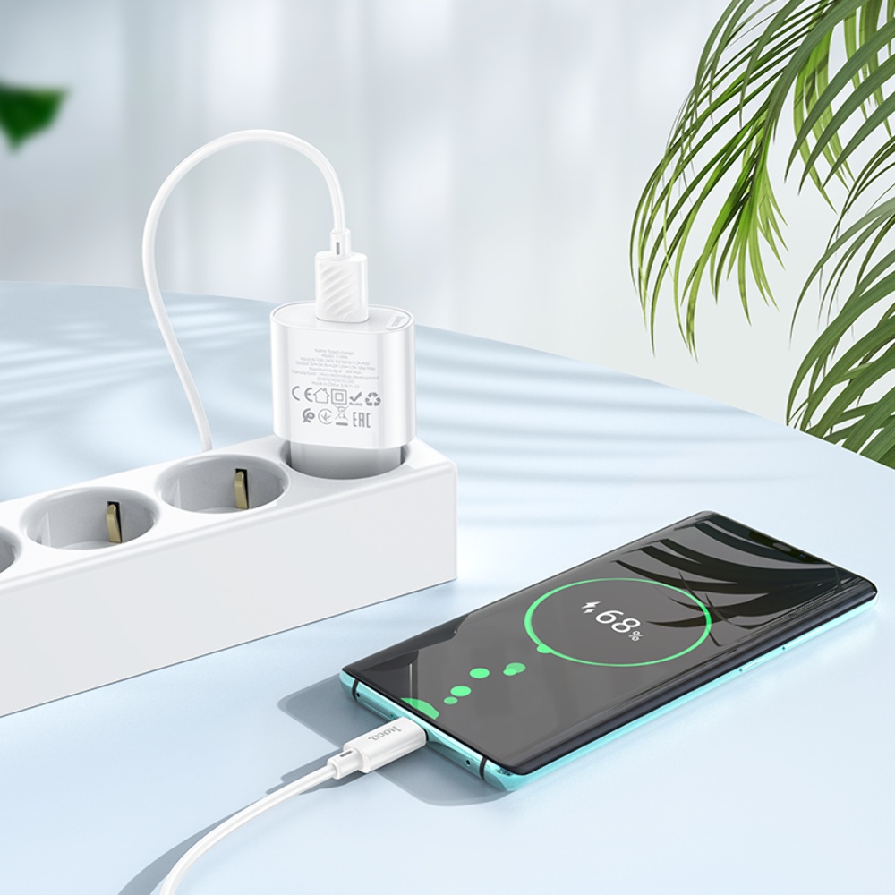 Сетевое зарядное устройство Hoco C109A USB QC 18W белое + кабель USB to Type-C