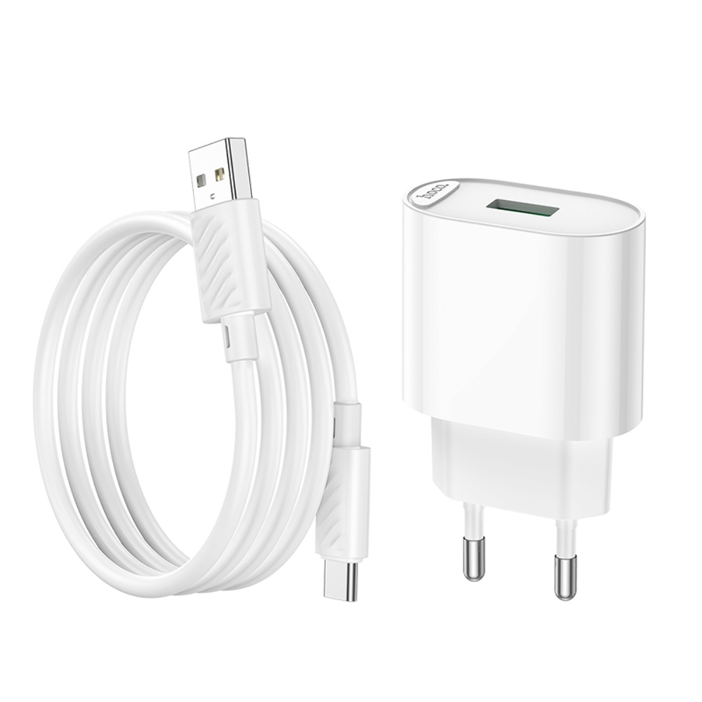 Сетевое зарядное устройство Hoco C109A USB QC 18W белое + кабель USB to Type-C