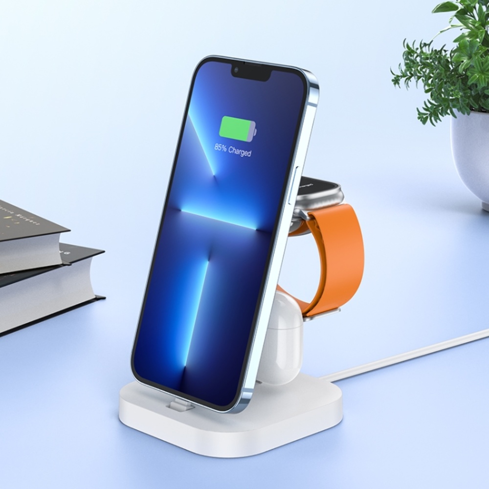 Беспроводное зарядное устройство Hoco CW43 10W 3в1 белое