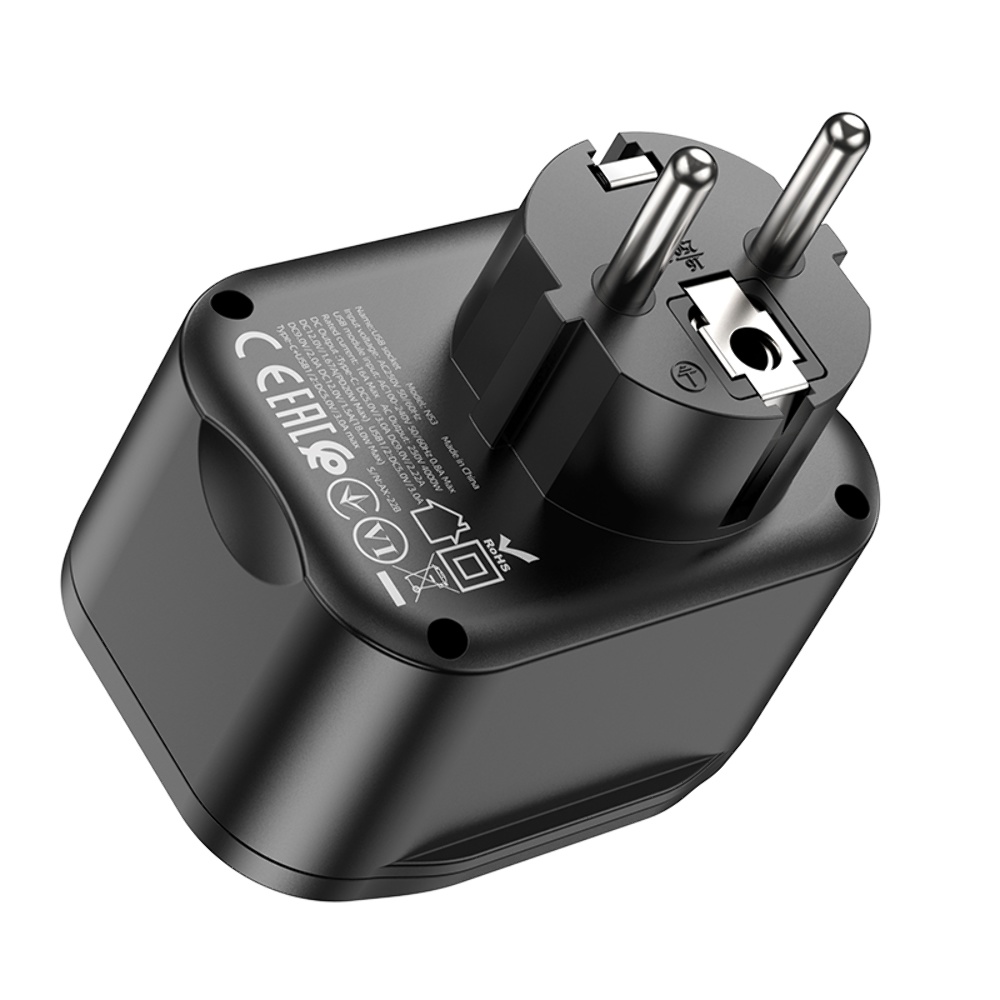 Сетевое зарядное устройство переходник Hoco NS3 USB/ 2 Type-C QC PD 20W 1 розетка черное
