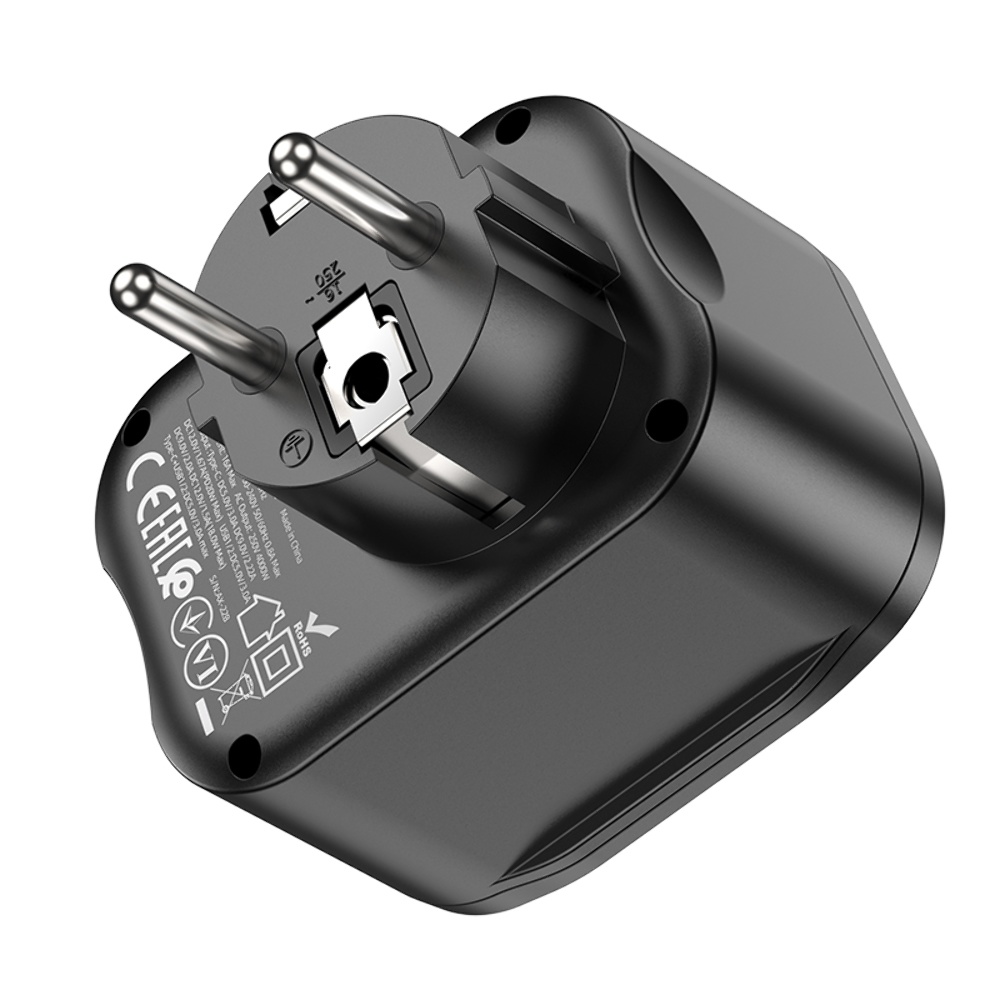 Сетевое зарядное устройство переходник Hoco NS3 USB/ 2 Type-C QC PD 20W 1 розетка черное