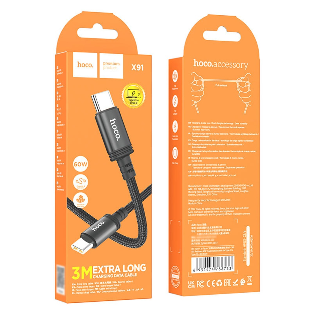 Кабель Hoco X91 Type-C to Type-C PD 60W 3m black