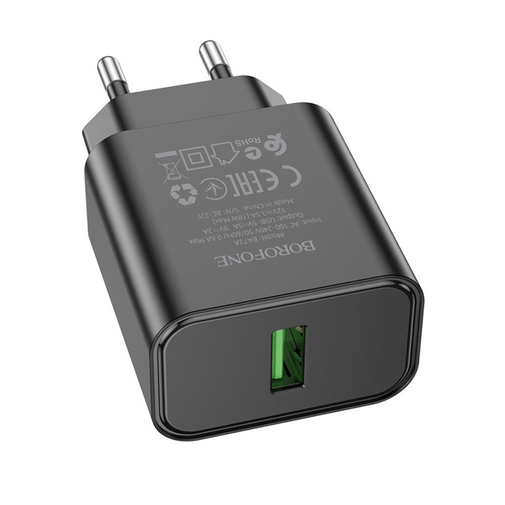 Сетевое зарядное устройство Borofone BA72A USB QC 18W черное