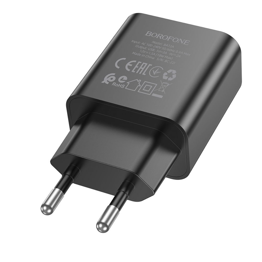Сетевое зарядное устройство Borofone BA72A USB QC 18W черное