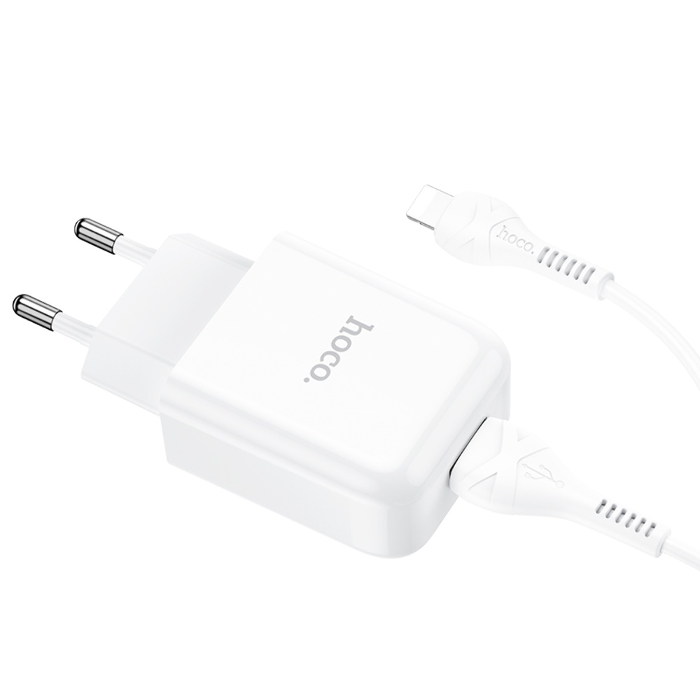 Сетевое зарядное устройство Hoco N2 USB белое + кабель USB to Lightning