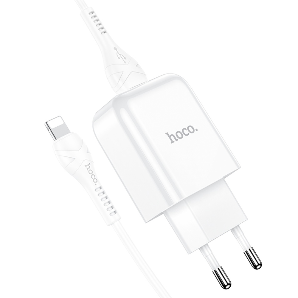 Сетевое зарядное устройство Hoco N2 USB белое + кабель USB to Lightning