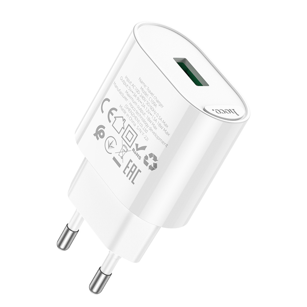 Сетевое зарядное устройство Hoco C109A USB QC 18W белое