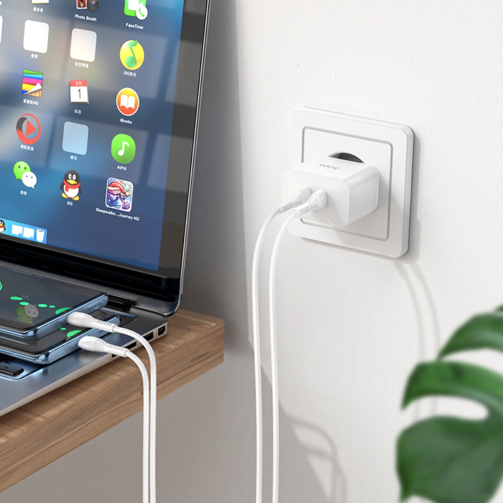 Сетевое зарядное устройство Hoco N29 2 Type-C PD 35W белое