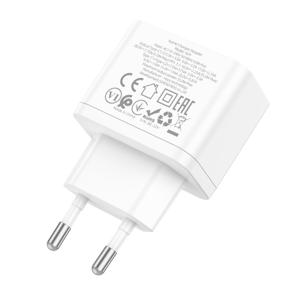 Сетевое зарядное устройство Hoco N29 2 Type-C PD 35W белое