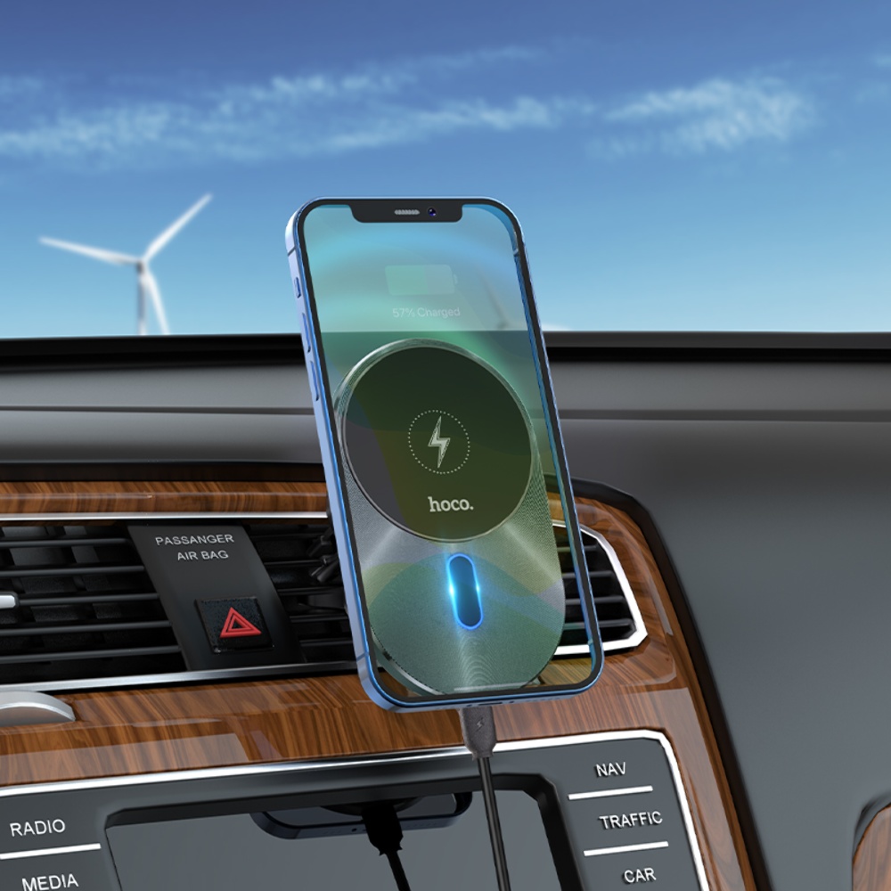 Автодержатель Hoco CA91 магнитный с беспроводной зарядкой 15W gray