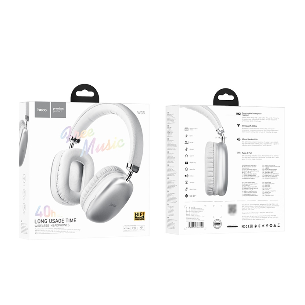 Беспроводные наушники Hoco W35 накладные silver