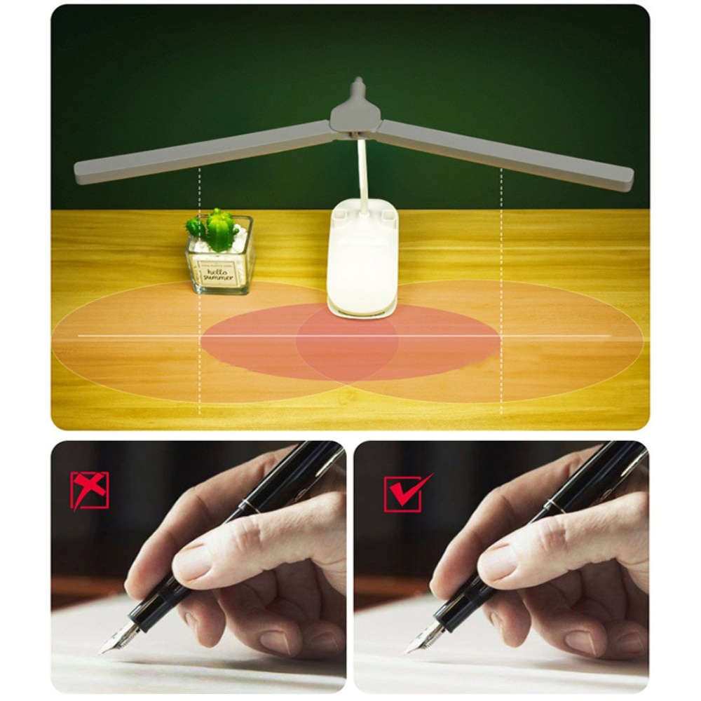 Настольная USB LED лампа гибкая, двойная с двумя аккумуляторами и прищепкой белая