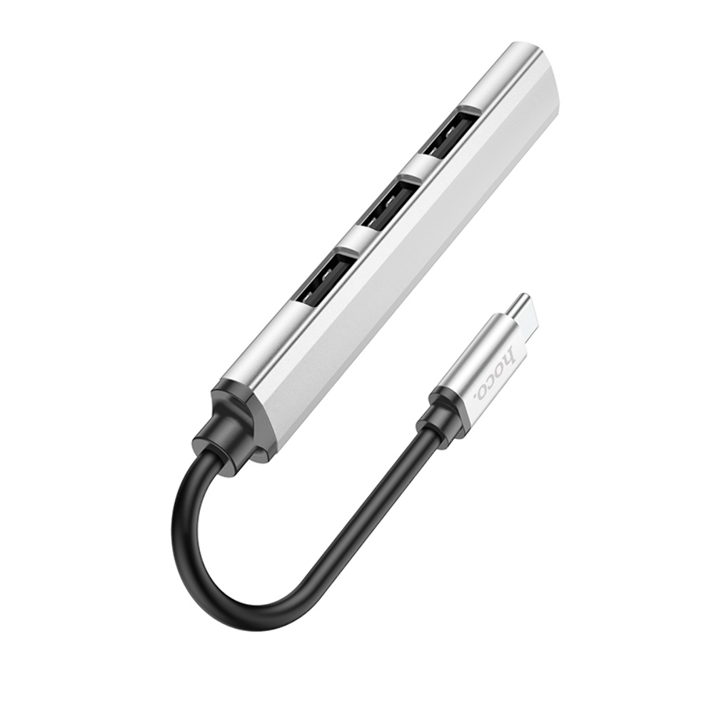 Мультиадаптер хаб Hoco HB26 4в1 Type-C to USB 3.0 (F)/ 3 USB 2.0 (F) 0.13m серебристый