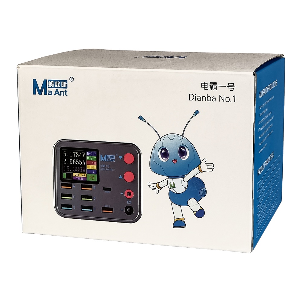 Зарядная станция с индикацией параметров зарядки MaAnt Dianba No.1 (6 USB 2А/ 1 USB QC 3.0A/ 1 PD 20W/ Wireless fast charging 10W/ порт EX)