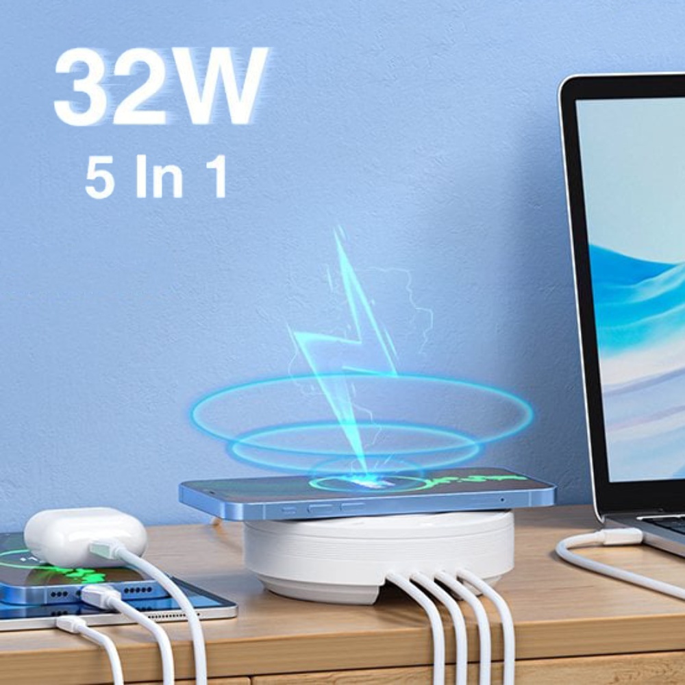 Беспроводное зарядное устройство Ldnio AW003 3 USB/ Type-C QC PD 32W белое