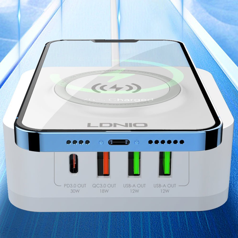 Беспроводное зарядное устройство Ldnio AW004 3 USB/ Type-C QC PD 32W белое