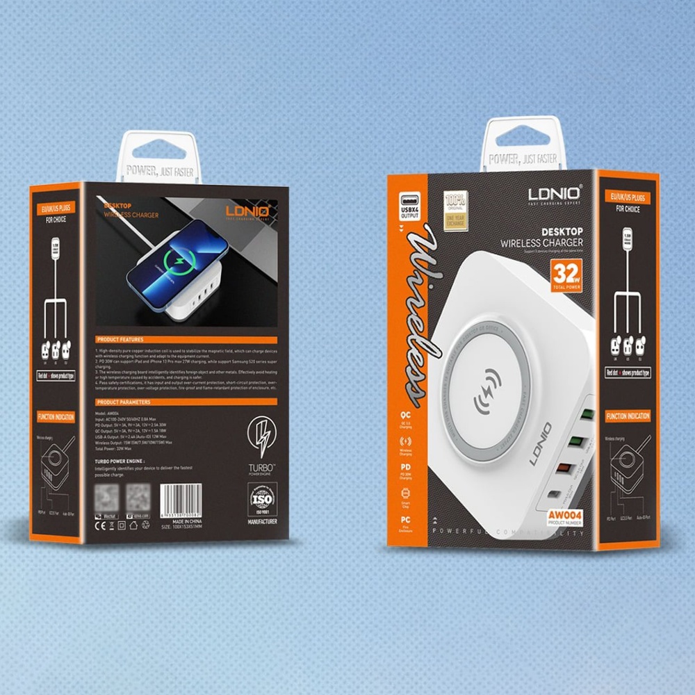 Беспроводное зарядное устройство Ldnio AW004 3 USB/ Type-C QC PD 32W белое