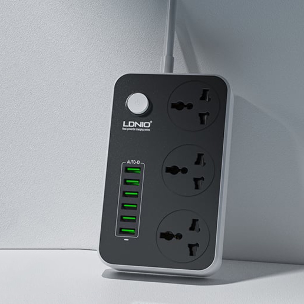 Сетевое зарядное устройство удлинитель Ldnio SC3604 6 USB 3 розетки 2m серо-черный