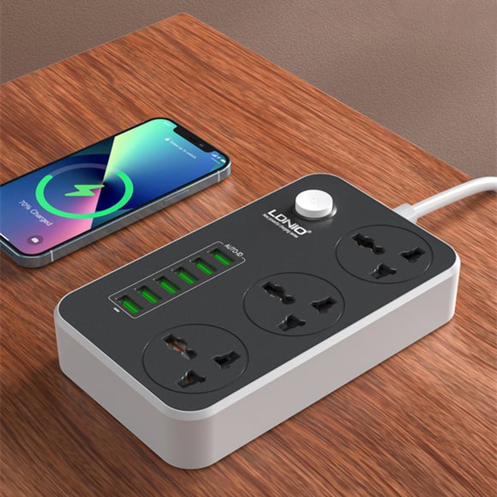 Сетевое зарядное устройство удлинитель Ldnio SC3604 6 USB 3 розетки 2m серо-черный