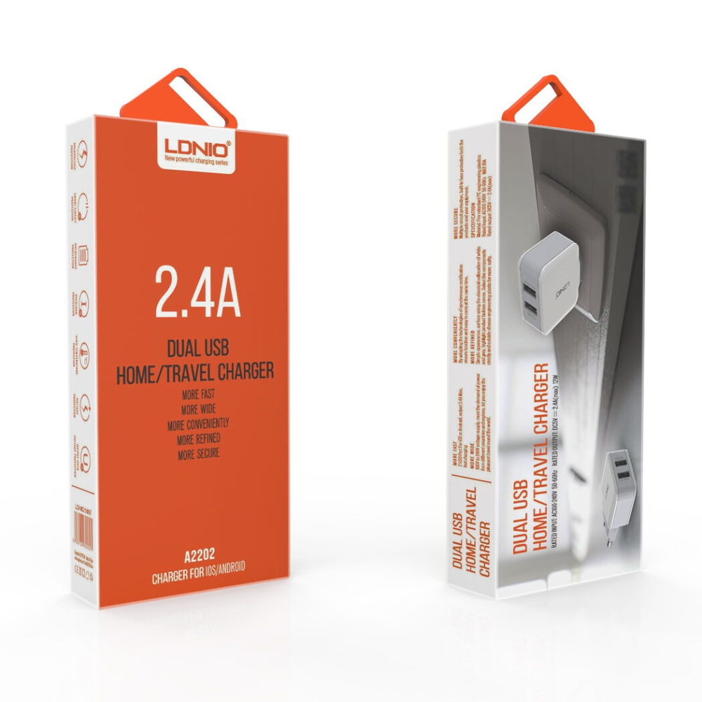 Сетевое зарядное устройство Ldnio A2202 2 USB белое